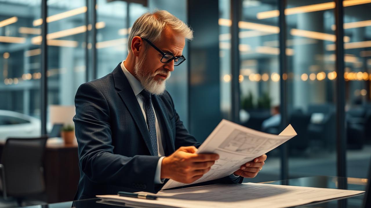 Empresário lendo exclusões de apólice de responsabilidade civil